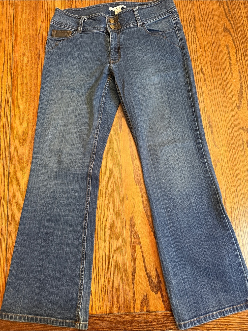 CAbi Dark Wash Bootcut Jeans Size 12 Stretch Denim Y2K Flap Pocket